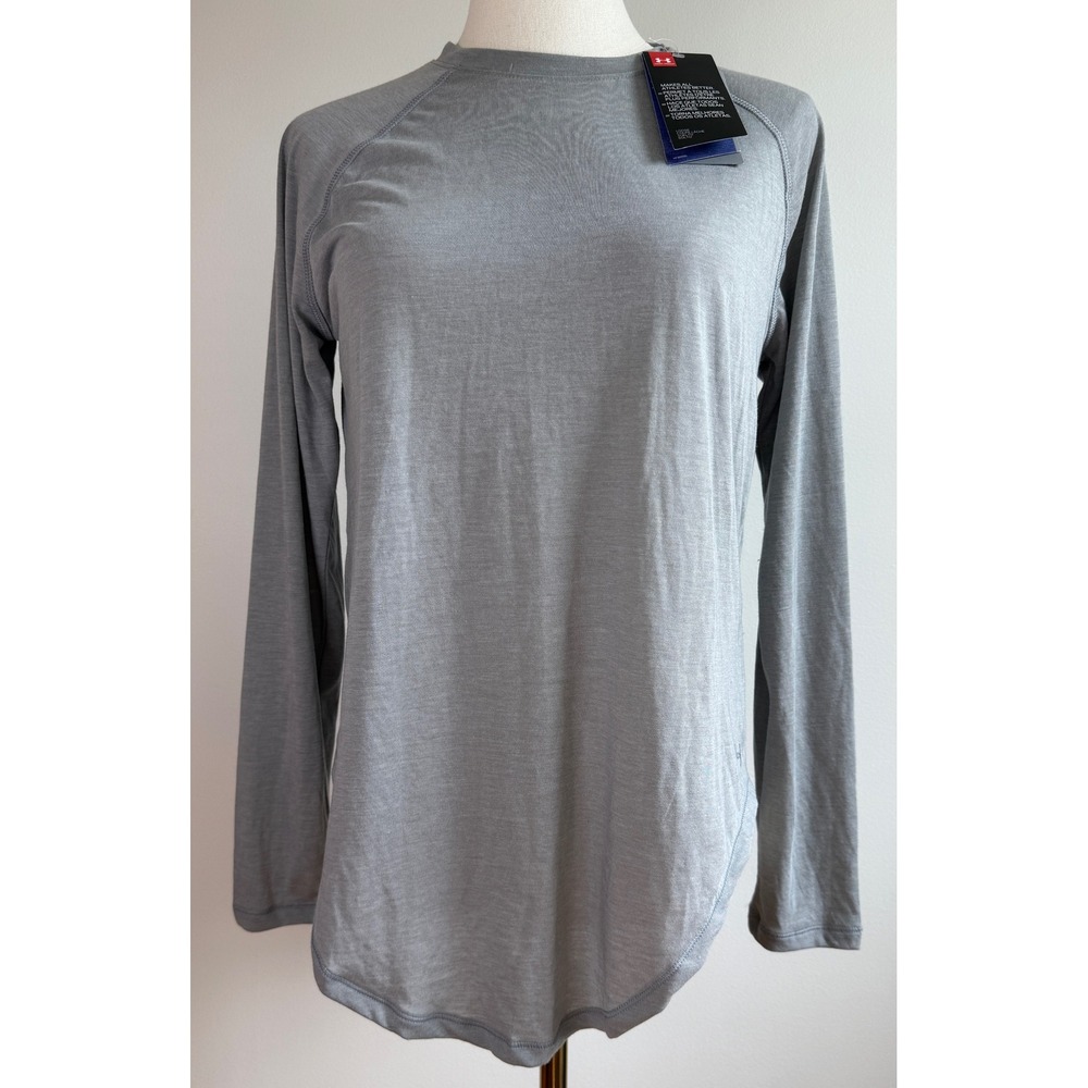 Under Armour Long Sleeve Shirt Womens Small Gray Keyhole Back Loose Fit 1325873
